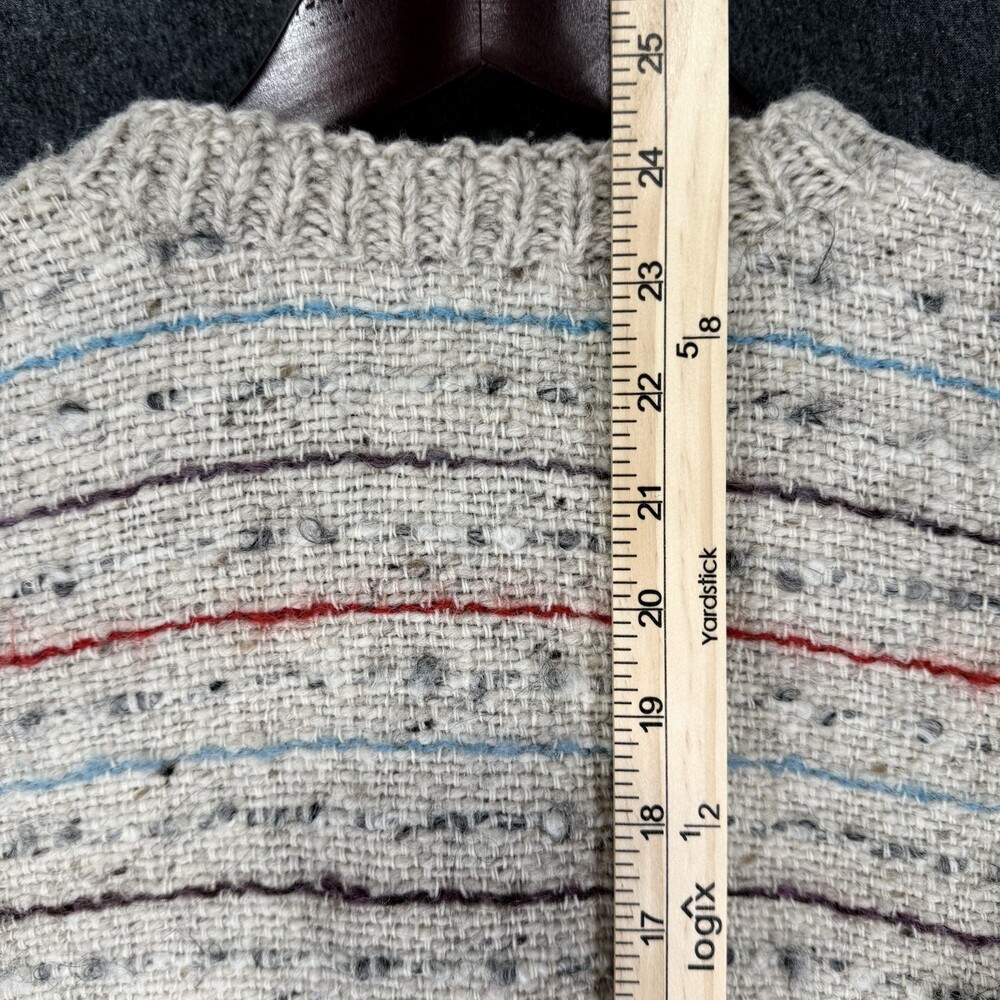 Vintage Willow Weavers Ireland Wool Cardigan Sweater L Cream Striped Handwoven - Picture 6 of 6